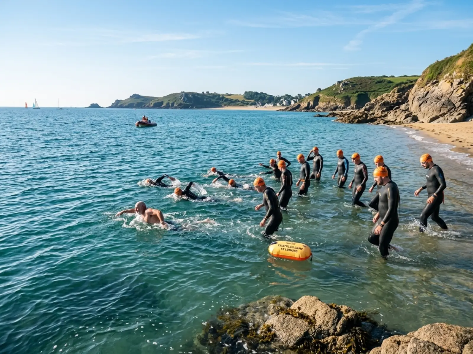 Séance d'entraînement en mer lors d'un stage de natation eau libre
